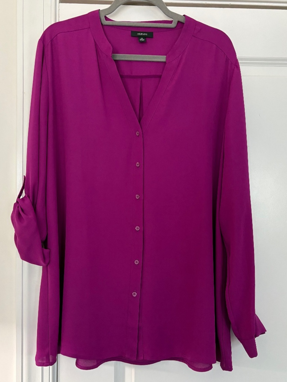 NEW Alfani "Magenta" Button Down Roll-Tab Long Sleeve Blouse